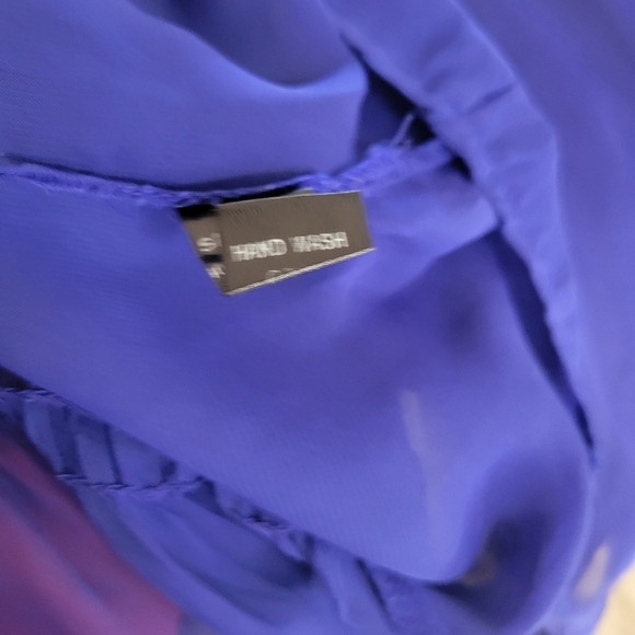 Poetry Sheer Blue Button-Up Blouse Tie Front Size Large - Picture 7 of 8